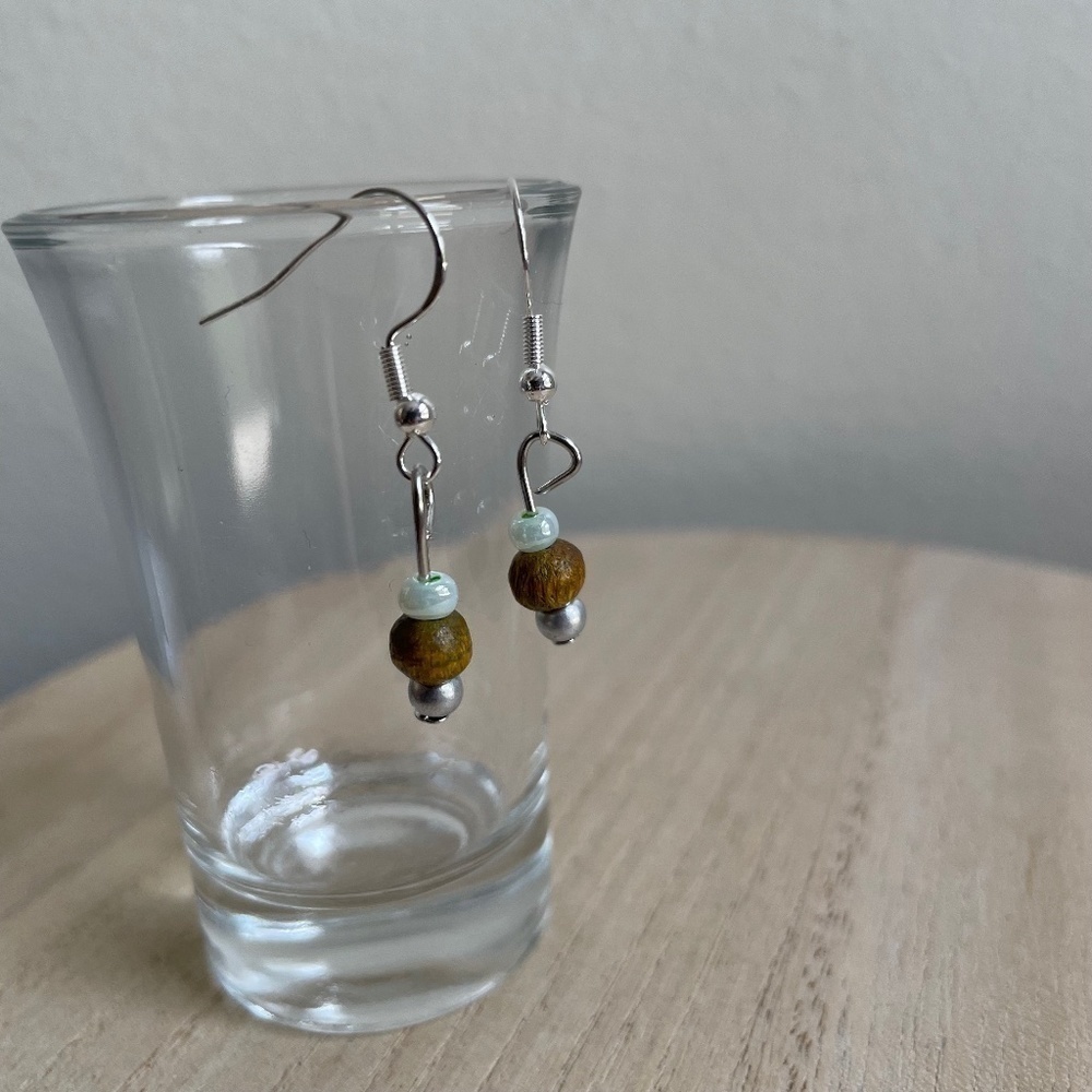 Lime Wood Beaded Earrings